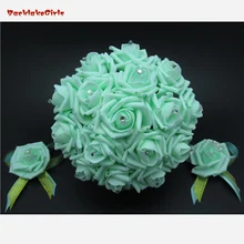 Искусственные цветы невесты Свадебные цветы Свадебные букеты ярко-синий шелк лента ручной работы Свадебная роза цветок