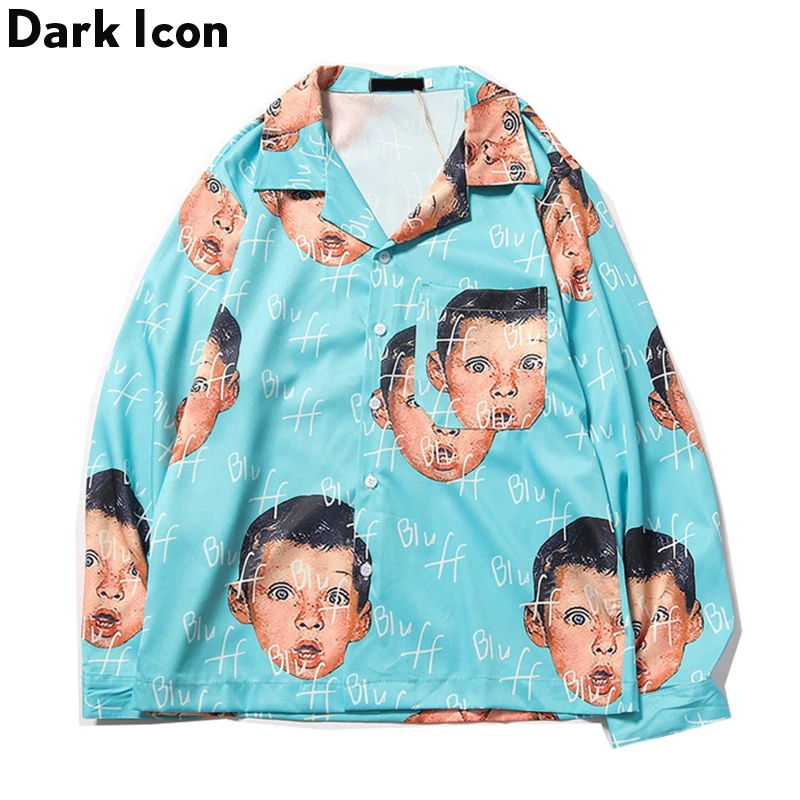 Dark Icon Funny Boy Full Printing Men’s Shirts Turn-Down Collar Autumn Hawaiian Long Sleeve Streetwear Clothing | Мужская одежда