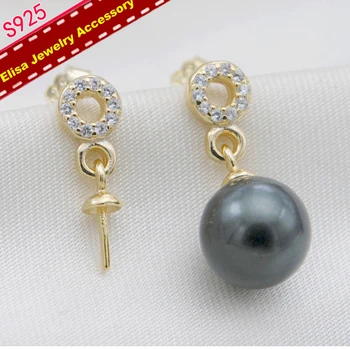 

S925 Sterling Silver Circle Design Pearl Earrings Settings Women DIY Handmade Pearl Earrings Jewelry Accessory 3Pairs/Lot