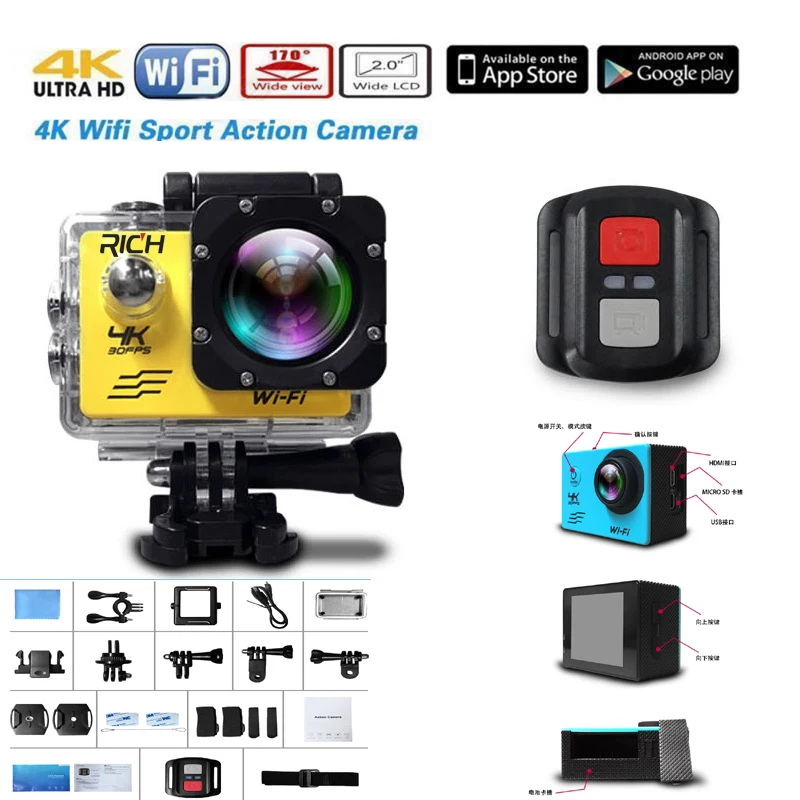 the best action camera RICH Action Camera 4K Sports WiFi Photo camara 12MP 1080P Full HD 2" LCD 170 Wide Angle Waterproof w/Remote Control action camera hd