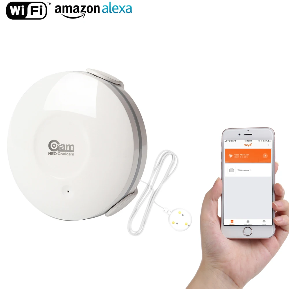 Goedkoop Coolcam Smart Water Sensor WiFi, Water Flood Wi Fi en Leak Detector Alarm Sensor en App Kennisgeving Waarschuwingen, geen Hub Operated