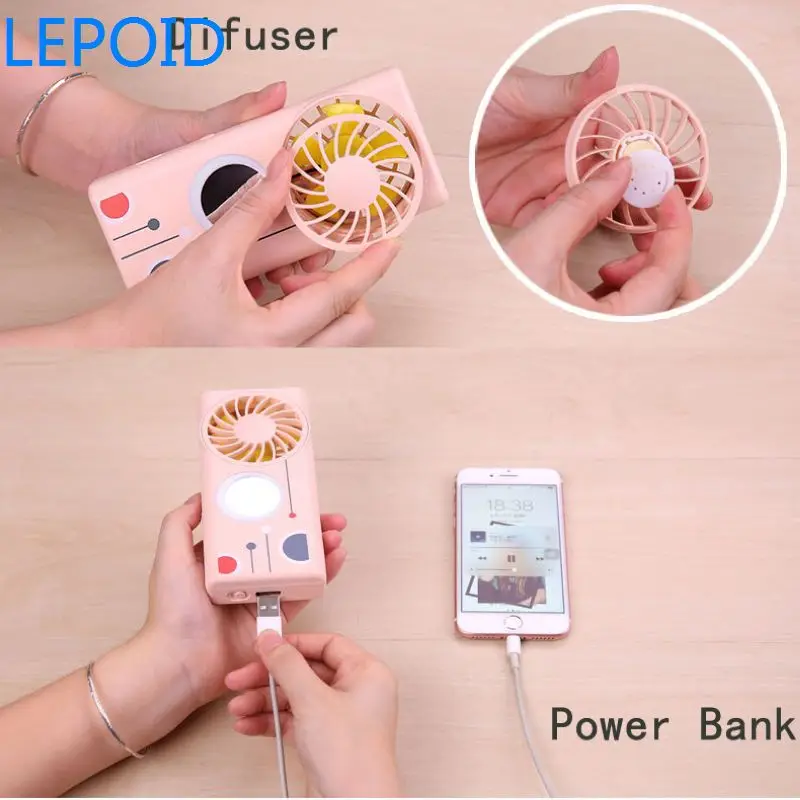 LEPOID ручной 1200mA power Bank работающий от батареи вентилятор с зеркалом для макияжа и