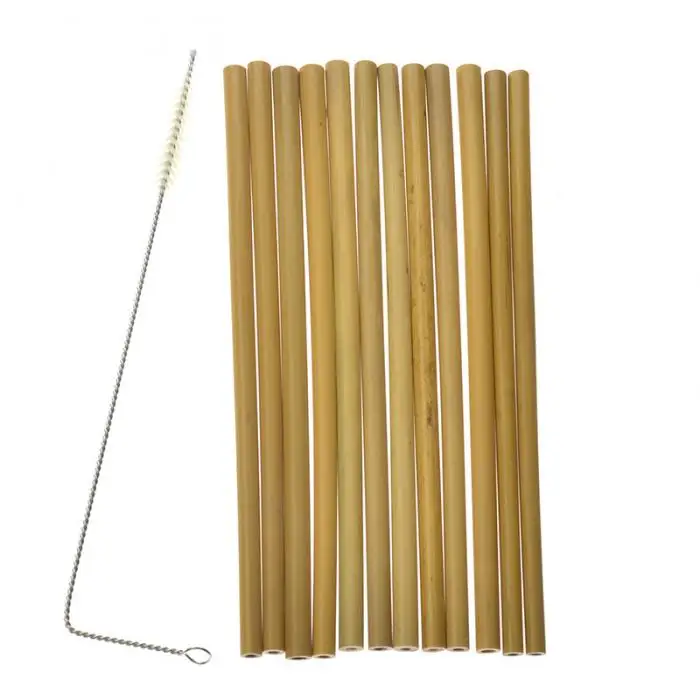12 шт. натурального бамбука соломинки многоразовые для вечерние ужин набор щеточек SDF-SHIP