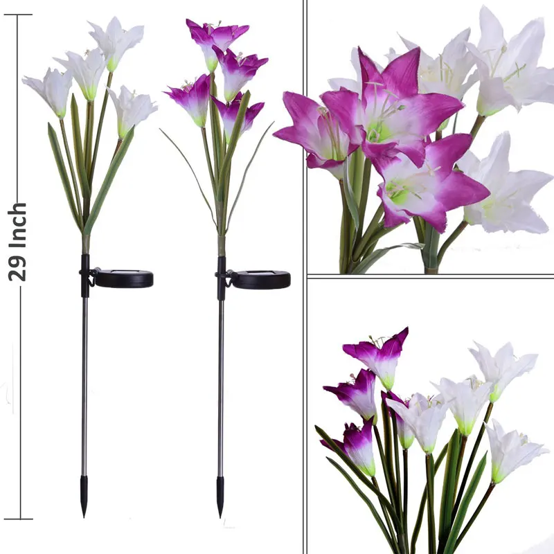 Chiclits 2 Pack 4 LED Solar Light Artificial Flower Lamp Multicolor Lights Home Garden Stake Lawn Party Decoration Accessories (2)