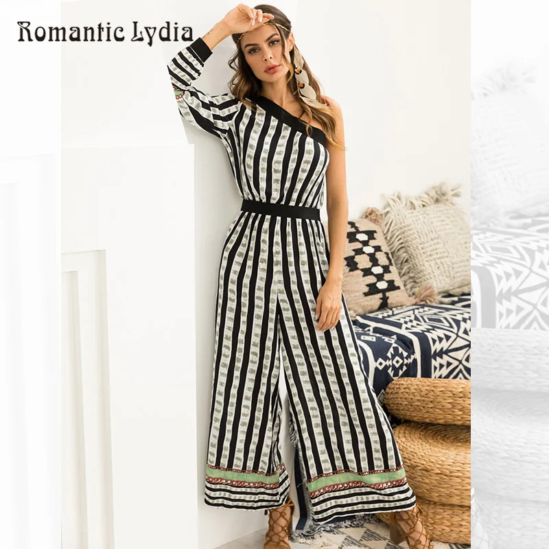 Bohemian Jumpsuits Women Full Length Sexy Off Shoulder Printed Long