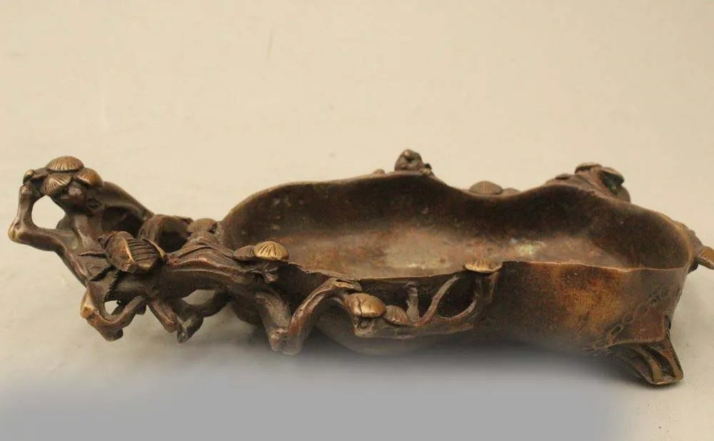 

8" China Chinese Palace Folk Bronze plum blossom ashtray Bowl censer Statue