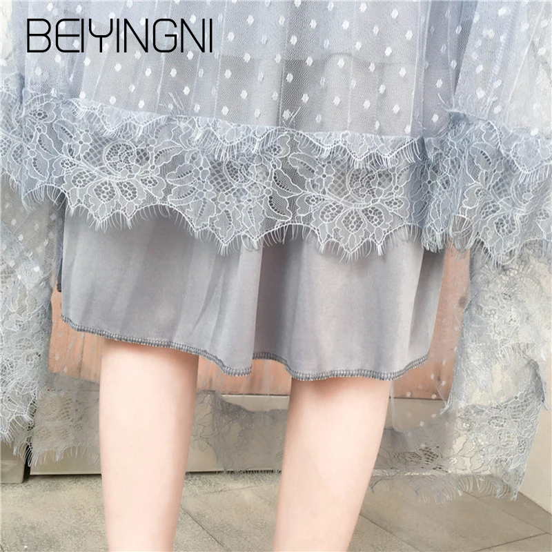 Beiyingni High Waist Skirts Women Plus Size Pleated Mesh Dot Embroidery Chic Skirt Apricot Blue Black Midi Saia 2019 Falda L-4XL Beiyingni High Waist Skirts Women Plus Size Pleated Mesh Dot Embroidery Chic Skirt Apricot Blue Black Midi Saia 2019 Falda L-4XL