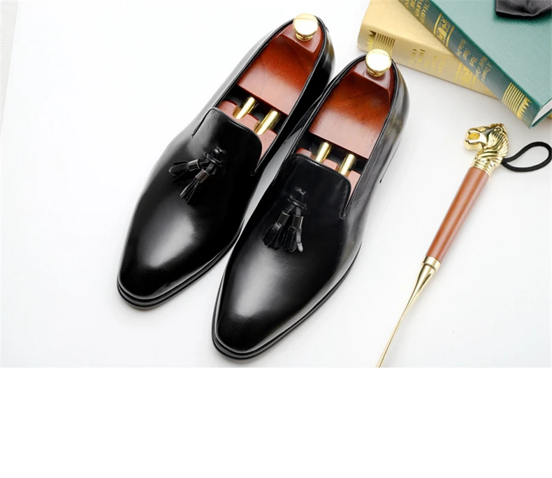 Мужские брендовые итальянские туфли, Модные Мужские модельные туфли из натуральной кожи с кисточками, черные, бордовые свадебные мужские туфли Phenkang