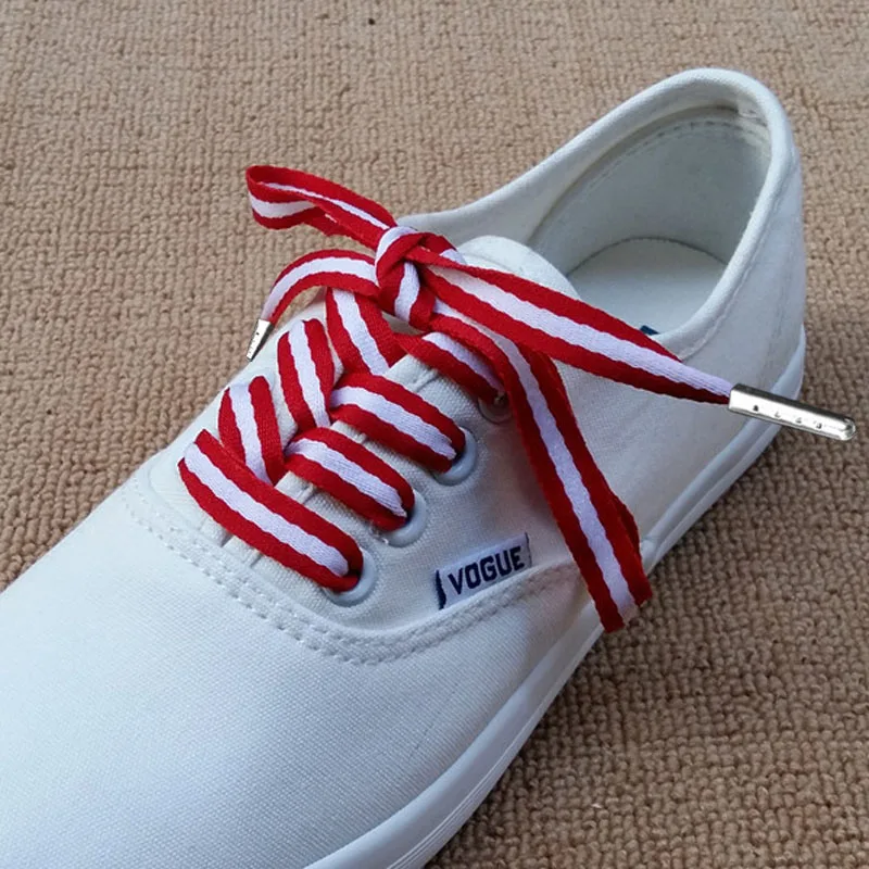 1 Pair Canvas Shoes Decorating Pattern Colorful Shoelace Flat Laces Shoelaces Laces Polyester Stripe Lace High-grade Metal Head