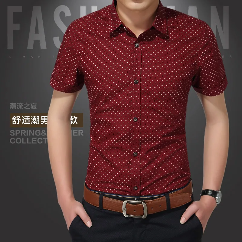 2018 جديد الرجال قمصان العلامة التجارية بدوره إلى أسفل طوق يتأهل رجل قميص أوم عارضة الصيف الشاطئ نقطة قميص قصير كم المطبوعة 5XL