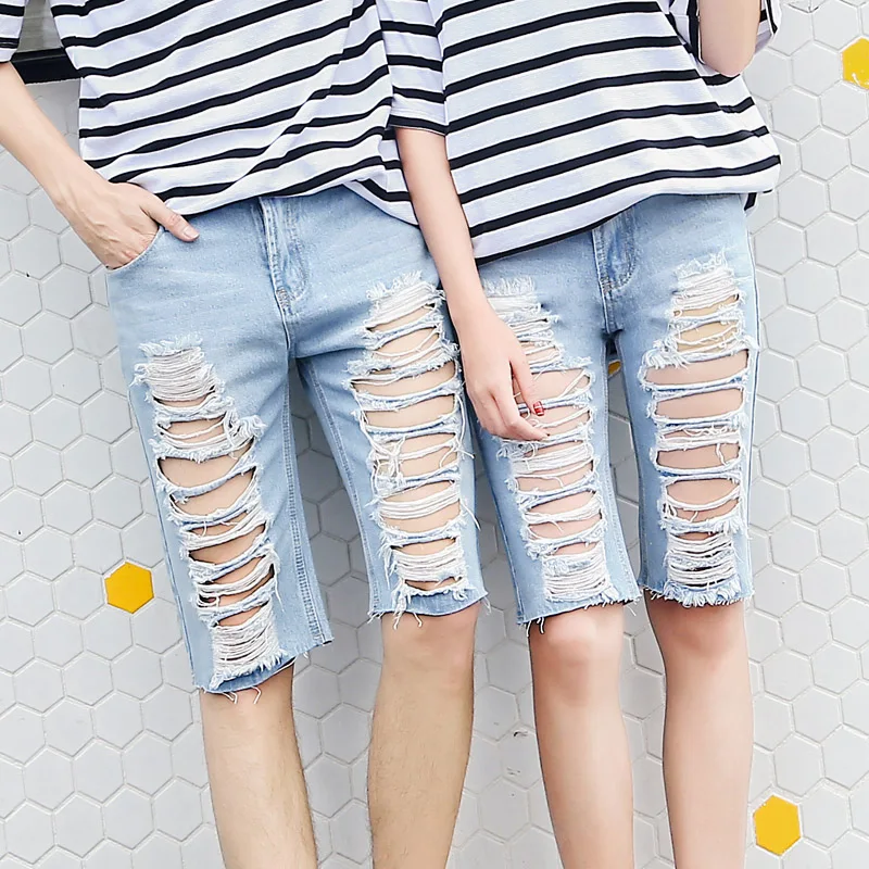  Vetevidi Brand Fashion Shorts Casual Knee Length Short Bottoms Jeans Ripped Trunks Slim Fit Denim Shorts 9572#
