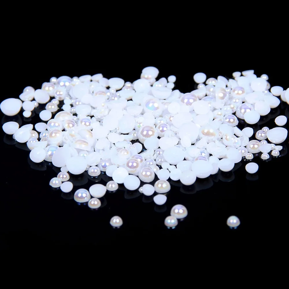 

AAA+ Jelly Pure White AB 1.5mm,2mm,3mm,4mm,5mm,6mm,8mm,10mm,12mm Flat back ABS plastic round Half Pearls beads.