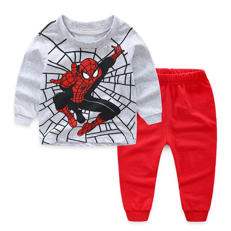 

spiderman Cartoon baby boys pijamas Set sleepwear kids Captain America long-sleeved top pajamas boys cotton pyjamas clothes 2-7Y