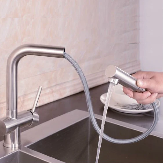 

304 stainless steel faucet multifunctional rotating pull type hot and cold water faucet