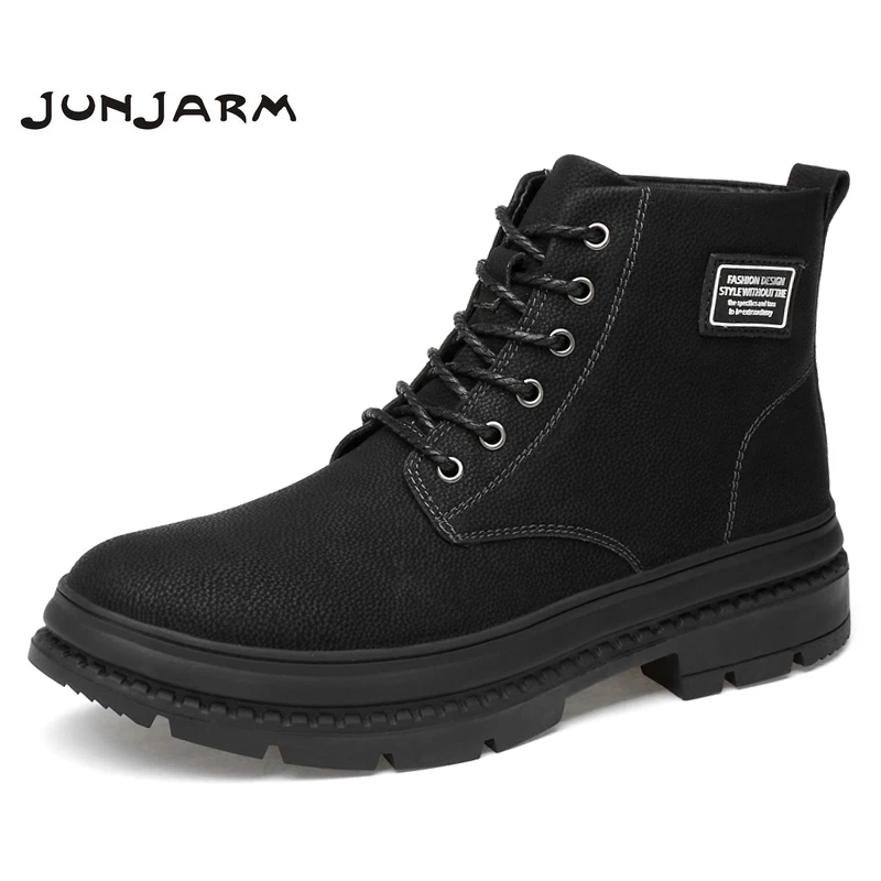 

JUNJARM 2019 Genuine Leather Men Martin Boots Autumn Winter Men Ankle Boots Quality Men Winter Boots Men Footwear
