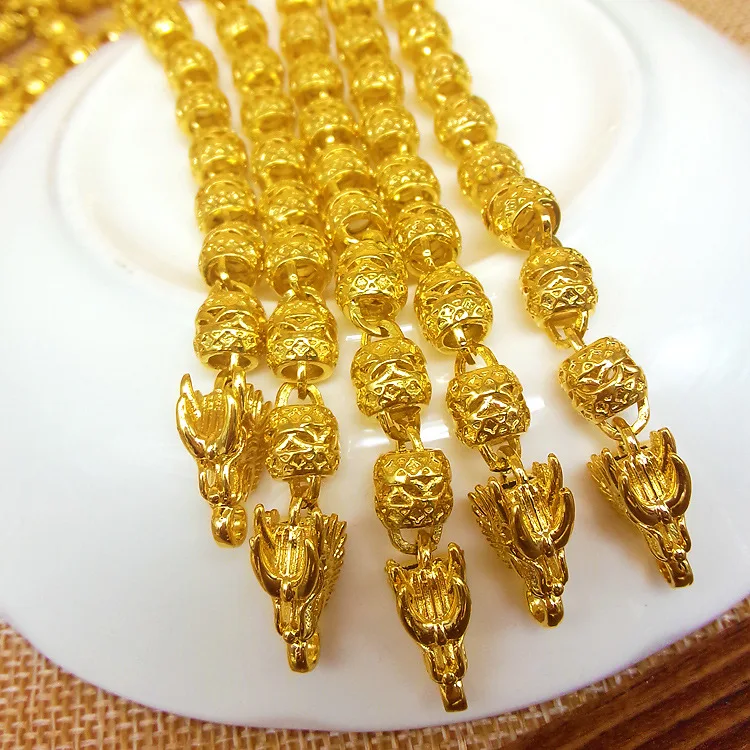 

Massive Olives Beads Chain 24ct Yellow Gold Filled Mens Necklace Vintage Jewelry Statement Accessories