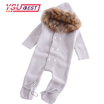 

2020 Jumpsuit Baby Girl Autumn Romper Knitted Baby Sleeping Romper Is Stereo Newborn Baby Clothes Baby Romper With Fur Collar