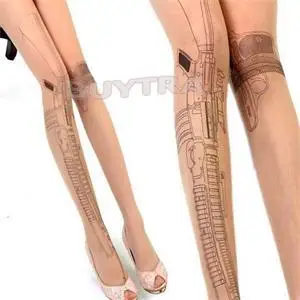 

Sexy Machine Gun Tattoo Transparent Tights Stockings Pantyhose