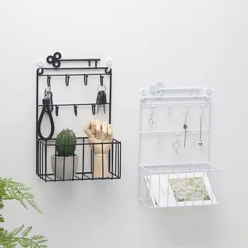 

Nordic Wall Key Hanger Hook Iron Rack With Hanging Basket Multifunctional Storage Rack Home Wall Decoration