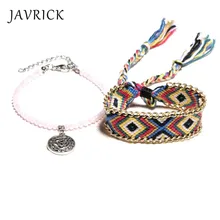 Colorful Woven Friendship Bracelets Anklets Handmade Boho Woven Fashion Jewelry woven artificial leather beaded friendship bracelets set