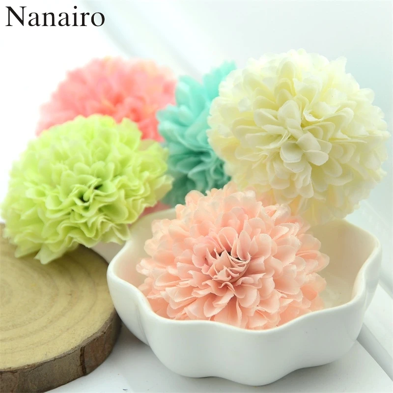 

10pcs 5cm Silk Carnation Artificial pompom Flower Head Hydrangea Home wedding Decoration DIY Scrapbooking Fake Flower Wreaths