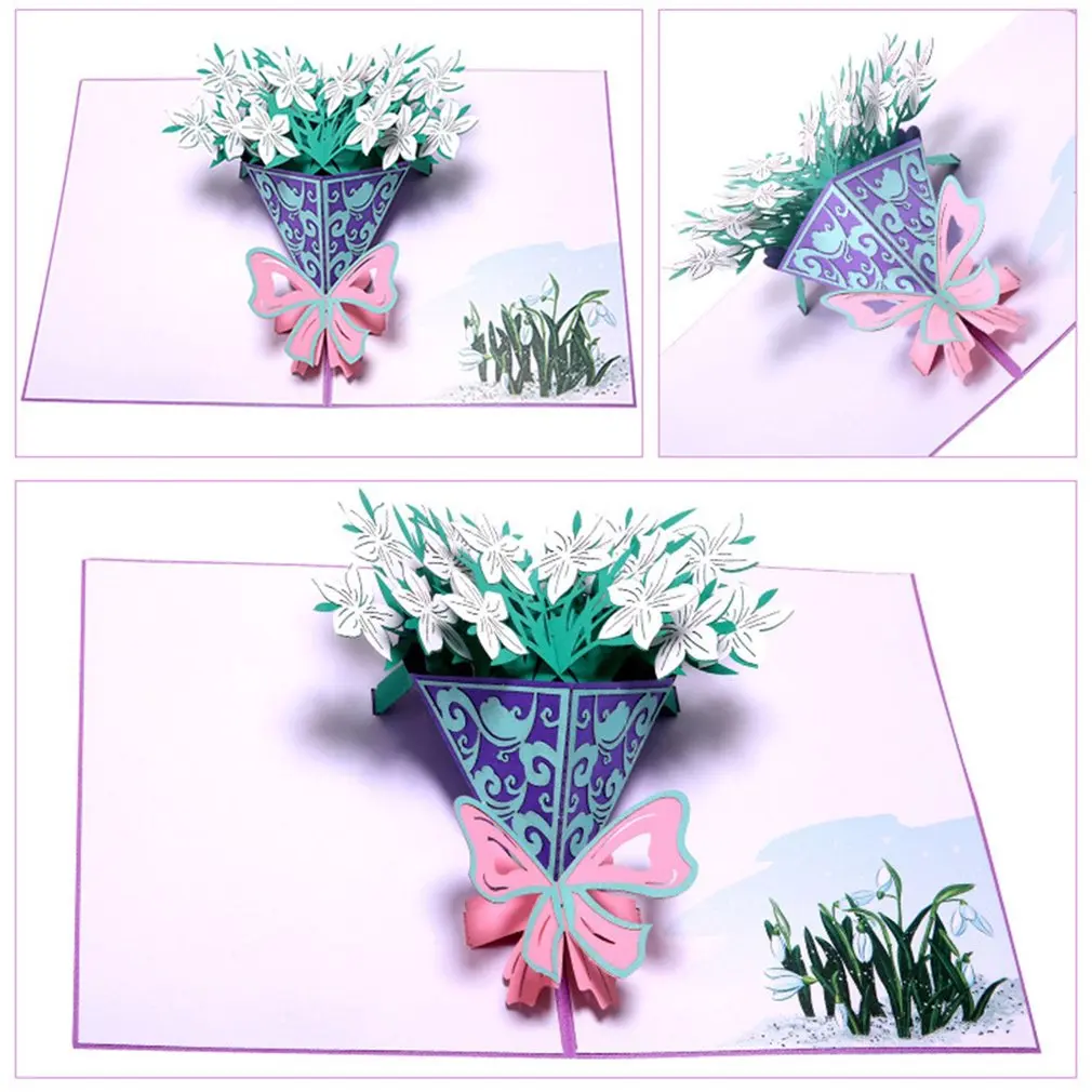 3D всплывающие карты цветочный букет гардения День Святого Валентина открытки ручной работы свадебные поздравительные открытки для юбилея День рождения карты