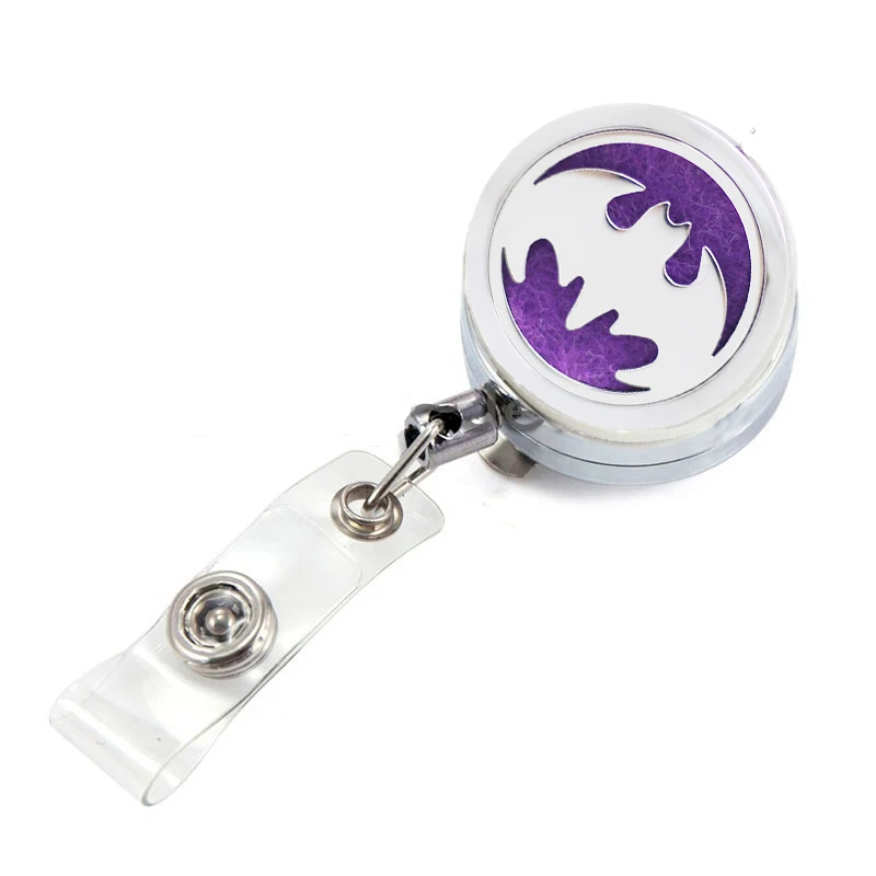 

Silver Bat Badge Holder Essential Oil Locket Keychain Name Tag Holder Brooch Badge Key Chain