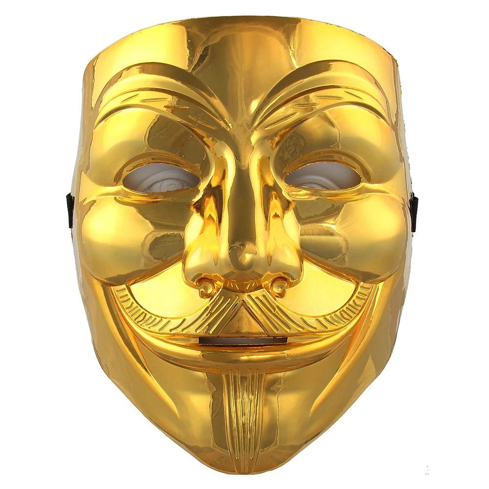 

Clearance Golden V For Vendetta Mask Halloween Gold Plating Full Face Masks Halloween Party Decor Cool Plastic Mask Cosplay Prop