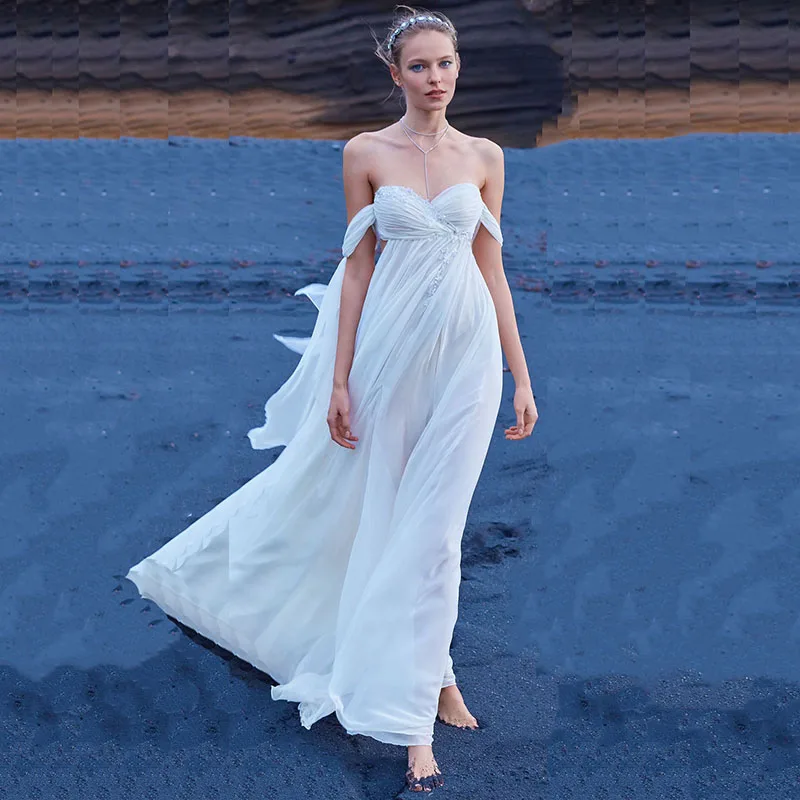 

LORIE Beach Wedding Dress Sweetheart Off the Shoulder A-Line Chiffon Backless Boho Bride Dress Custom Made Wedding Gown vestidos