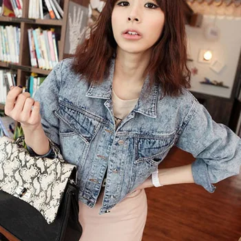 

female long-sleeve outerwear short design jacket denim top slim women coat