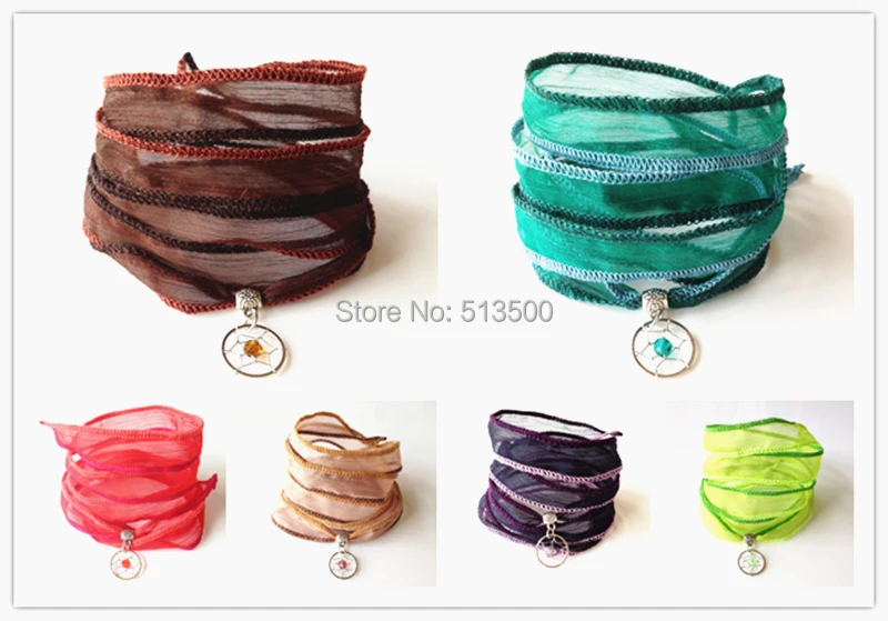 Yoga Jewelry Real Silk Made Bracelet Summer Season Wrap Silk Wrap Bracelet Yarn With Dream Catcher Charm 6 Colors Mixed Braceletsfree Shipping
