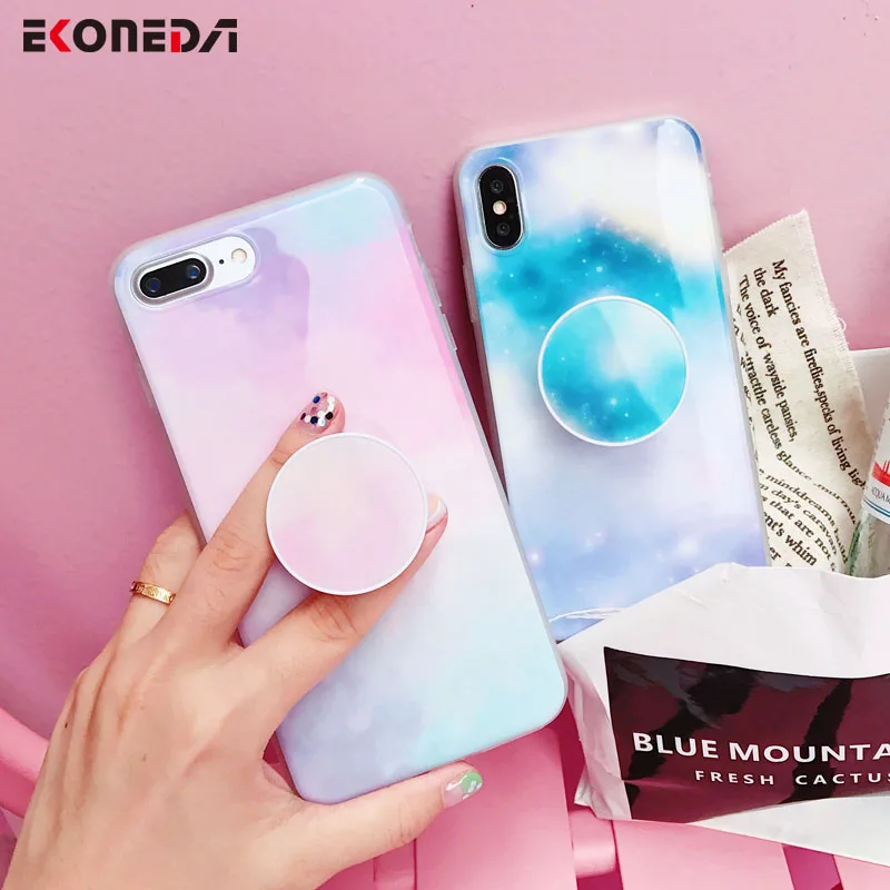 EKONEDA Soft Silicone Back Cover For iPhone X Phone Holder Case Rainbow