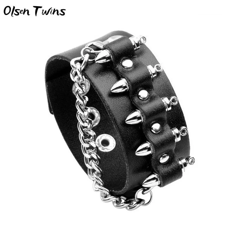 

Olsen Twins Locomotive Punk Style Bullet Charm Leather Bracelets for Men Personal Heroism Jewelry Dropshipping