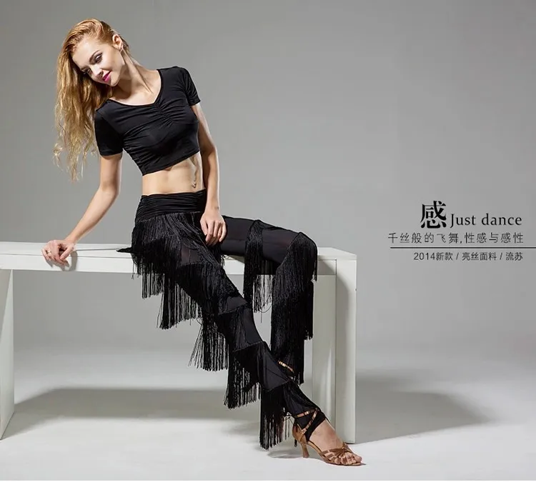 Signore delle donne di età moderna pannello esterno di ballo pantaloni  frange pantaloni di Ballo Latino di ballo di nuovo fringe pantaloni  do160|fringe pants|fringe pants latinlatin dance fringe pants - AliExpress
