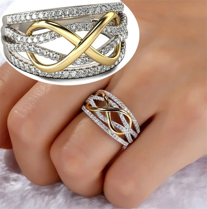 

Female Crystal 8 design Wedding Ring Fashion Jewelry Luxury Women Rose Gold Silver Colors Promise Rings For Couple