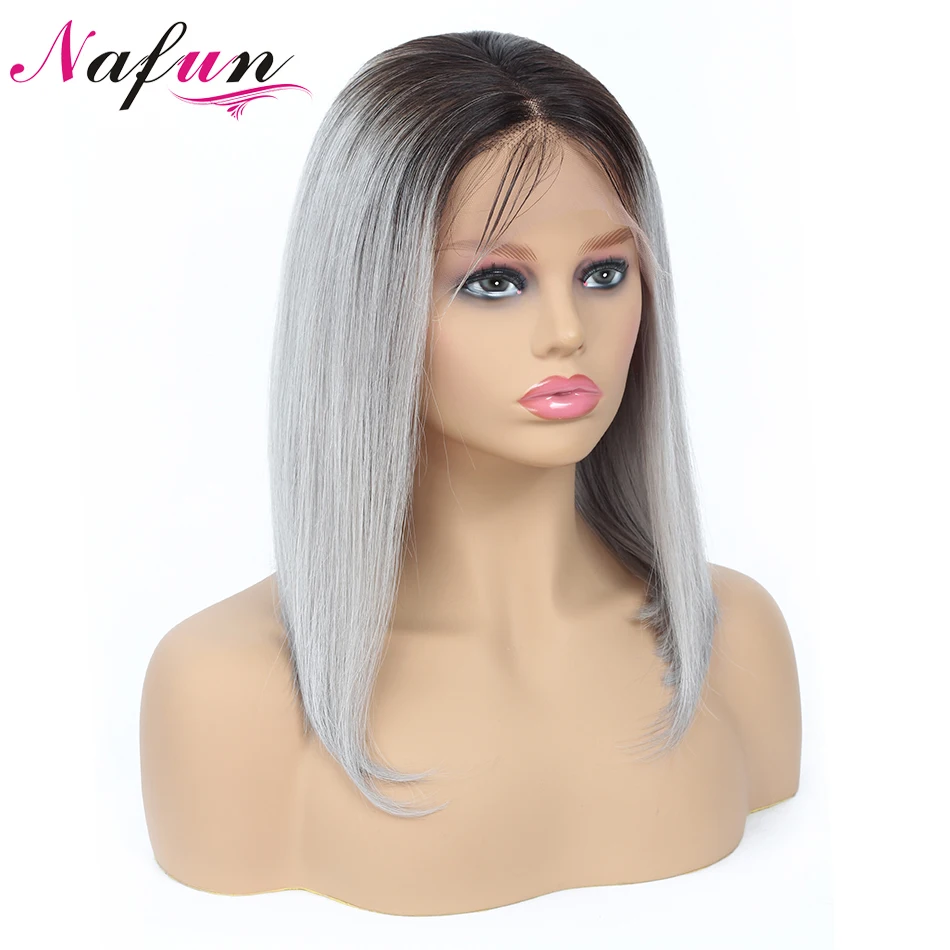 NAFUN 13x4 Короткие парики из натуральных волос на кружеве T1B Gray парик бразильские
