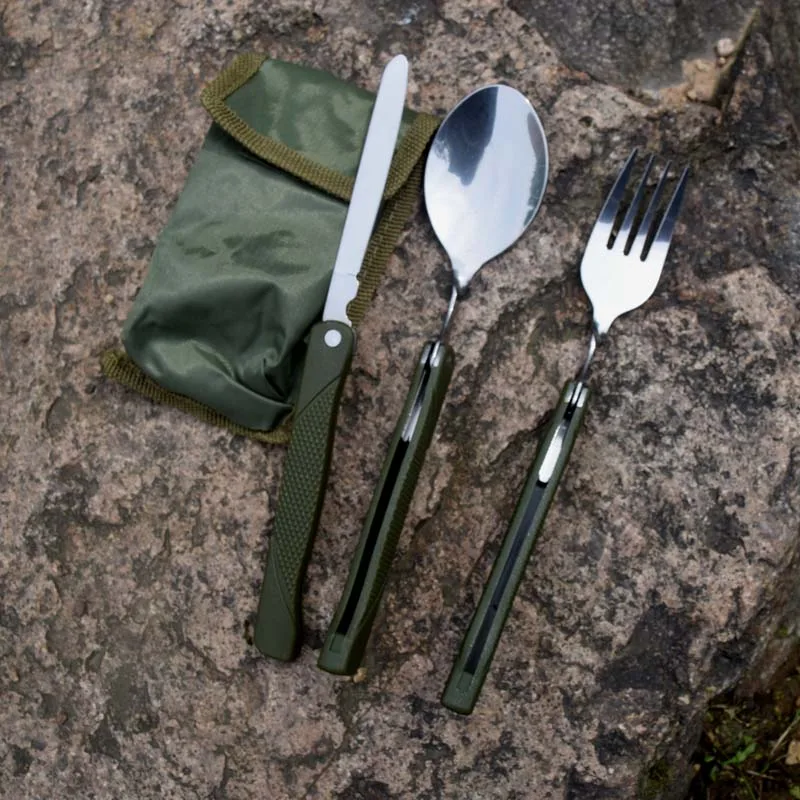 Mini juego de vajilla portátil para exteriores juego de cubiertos plegables con cuchillos de tenedor cuchara para Camping Picnic vajilla de acero inoxidable Mini juego de vajilla portátil para exteriores juego de cubiertos plegables con cuchillos de tenedor cuchara para Camping Picnic vajilla de acero inoxidable