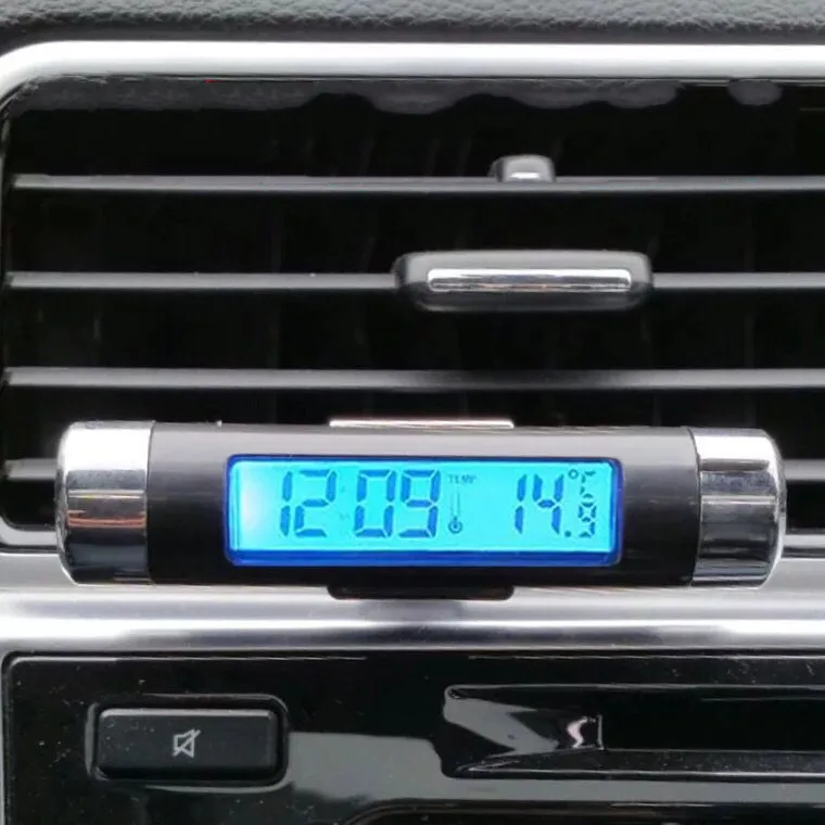 

Universal New 2 in1 Car Auto LCD Clip-on Digital Temperature Thermometer Clock Calendar Automotive Blue Backlight Clock
