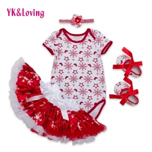 De noël Bébé Vêtements 4 Pcs Ensembles À Manches Courtes Barboteuse Tutu Jupe Pettiskirt Filles De Noël Flocon De Neige Rouge Vêtements YK et Aimer F5007