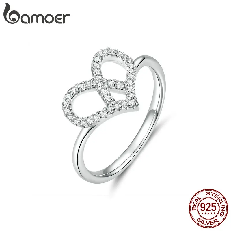 

bamoer Love Knot Finger Rings for Women Dazzling Clear CZ Wedding Statement Ring Pure 925 Sterling Silver Bijoux 2019 BSR043
