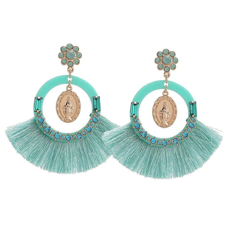 2019 Boho Lange Tassel Oorbellen voor Vrouwen Fashion Dangle Drop Oorbellen Sieraden Handgemaakte Fringe Verklaring Oorbel women earrings Blue Green