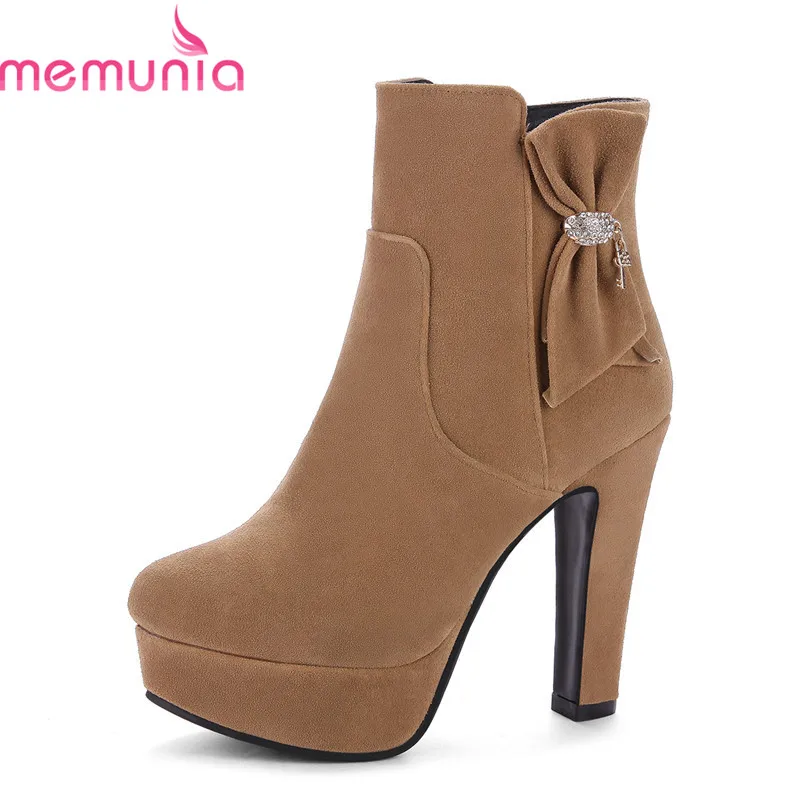 

MEMUNIA women fashion hot sale new arrival sweet rhinestone bowknot boots autumn hot sale ankle boots round toe large size boots