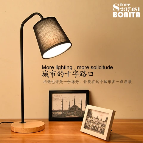Candeeiro de Mesa de Ferro Nordic Quarto Cabeceira Desk Lamp Criativo Americano Levou Olho Protegido Faculdade Dormitório Reading Lâmpadas Madeira Maciça