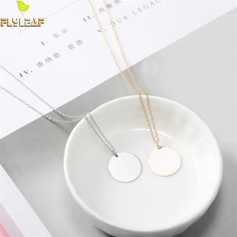 

Flyleaf 925 Sterling Silver Necklace Women Round Piece Fashion Chain Fine Jewelry Simple Gold Necklaces & Pendants High Quality