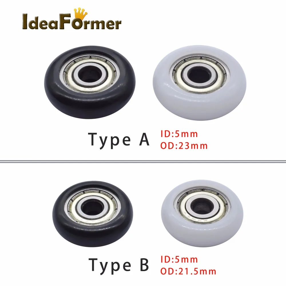 9/12 шт 3D-принтеры Kossel нейлон Пластик колеса с подшипниками роликовый подшипник колеса POM 5x21,5x7 мм встроенный шаровой подшипник паза