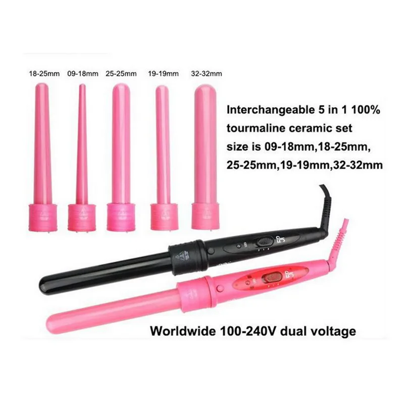 Новинка, горячая распродажа, 5 частей, Сменные щипцы для завивки волос, керамическая машинка для завивки волос, мультиразмерный ролик, термостойкие перчатки, стильный набор