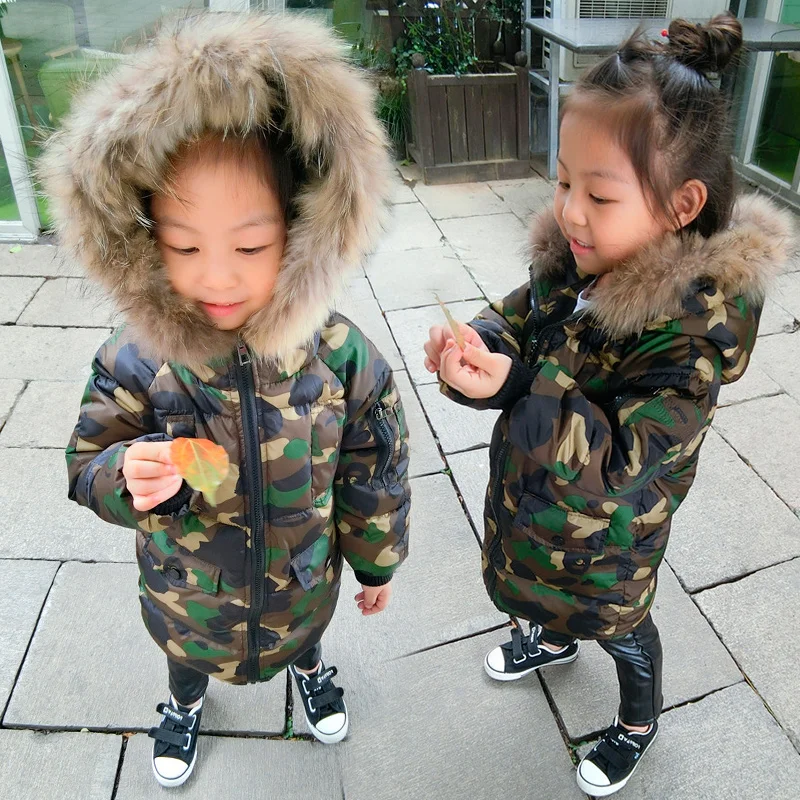 CROAL CHERIE 80-130cm Real Fur Hooded Winter Children Jacket For Teenage Boys Camouflage Winter Coat Windproof Thicken Outerwear (12)