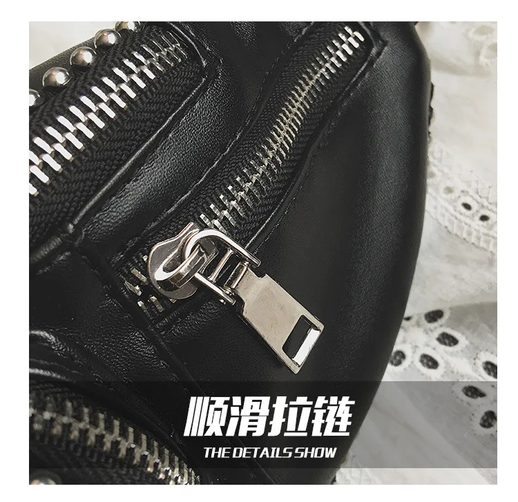 Punk Vintage Rivets Chest Bag Women Steampunk Fanny Pack Belt Black Waist Bag Moto Biker Shoulder Messenger Motorcycle Bag