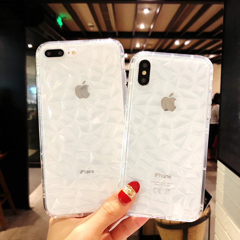 

Funda iPhone 7 Case Luxury Diamond pattern Capa for iphone 6 6S 7 8 Plus X XR XS Max Transparent Soft TPU Cover Drop protection