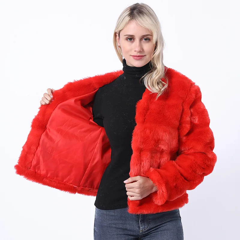 Fur-like Outerwear Fox-like Fur Stitching Sleeve Short Haining Small Fragrance Fashion Artificial Fur Faux Fur Short Women Coat
